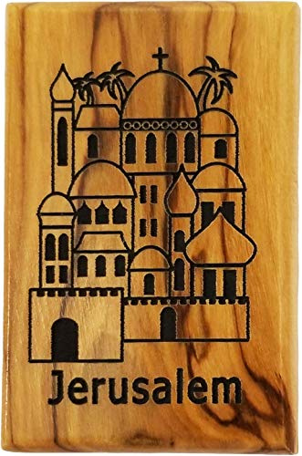 Holy Land Olive Wood Magnet from Israel, Jerusalem City, Small Token of Faith for Refrigerators, Blackboards, Whiteboards, and Desks
