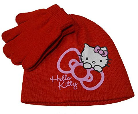 Set mit Mütze und Handschuhen für Kinder. Original mit Acryl- und Polyesteretiketten, sehr weich und warm, rot, M