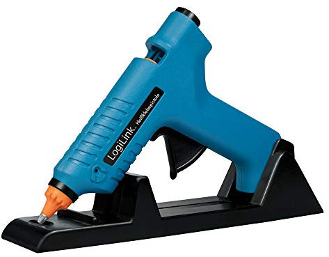 LogiLink WZ0052 - Mini-Heißklebepistole 80W ideal für DIY (do it yourself) Arbeiten mit Standfuß, Farbe: Blau - mit 2 Patronen Ø11,2mm