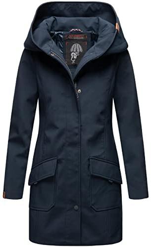 MARIKOO Damen Übergangsjacke Softshellmantel wasserdicht atmungsaktiv mit Kapuze Mayleen Blue Gr. L