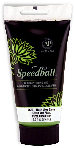 Speedball Water-Soluble Block Printing Ink, 2.5-Ounce Tube, Fluorescent Lime Green