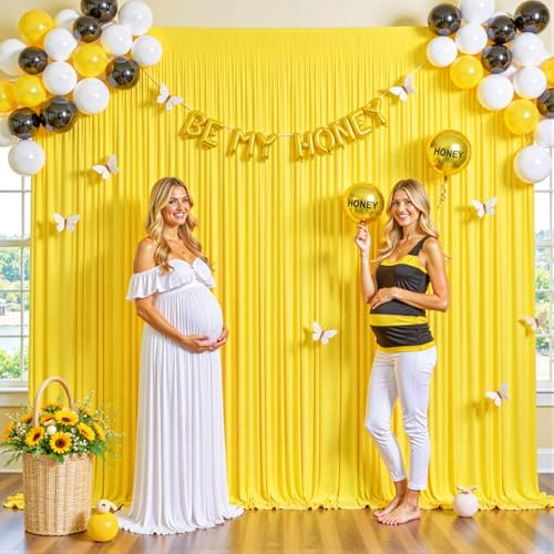 10x10 Yellow Backdrop Curtain for Parties Wrinkle Free Lemon Yellow Photo Curtains Backdrop Drapes Fabric Decoration for Birthday Party Wedding Baby Shower 5ft x 10ft,2 Panels