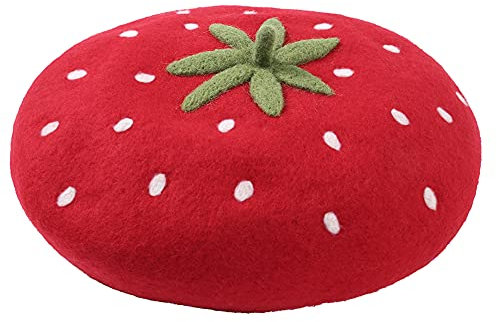 Zasy Beiläufig Wolle Baskenmütze Hut Klassisch Französisch Künstler Mützen Handgefertigt Deckel Frauen (Strawberry)