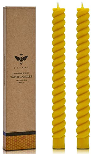 DEYBBY Natürliche Viral Bienenwachskerzen, tropffrei und rauchfrei, 25,4 cm, gedreht, reines Bienenwachskerzen, Set mit 2 hohen Brennkerzen für Heimdekoration & Geschenk für jeden Anlass
