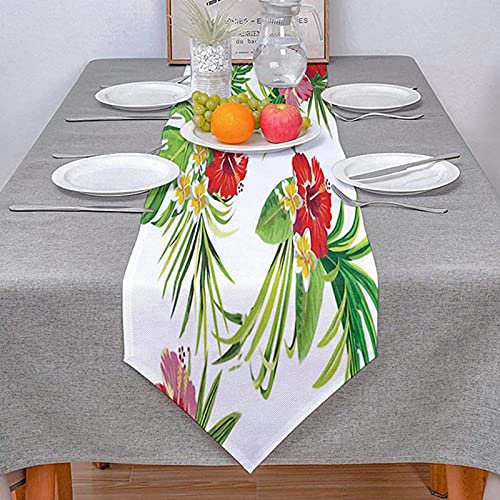 Banemi Chemin De Table Moderne 33x229CM Fleur De La Forêt Tropicale Chemin De Table Blanc Vert - Style 5