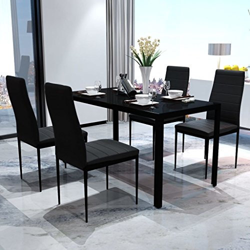 Atlojoys 5tlg. Esstisch Set, Tischgruppe, Sitzgruppe, für Esszimmer Küche Wohnzimmer, Schwarz