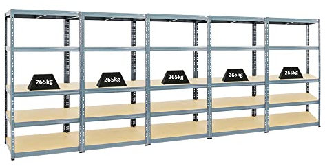 PROREGAL Mega Deal 5X Schwerlastregal Tiger Grau 180x90x60 cm mit Fachlast 265kg Garagenregal Kellerregal Werkstattregal Lagerregal Steckregal