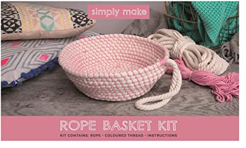 Simply Make Rope Basket Craft Making Kit, Set for Adults and Older Kids, Rope Basket Ideal for Home Storage, Decor, Kitchen, Hamper, Girls Bedroom, Desk Tidy, Great Presents for Birthday & Christmas