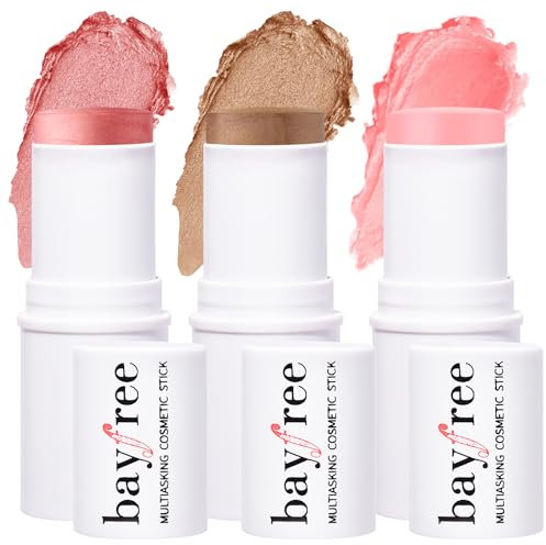 KIMUSE Cosmetics Multi Stick Trio - Cream Blush Stick, Contour Stick & Moisturizer - 3 Pack Makeup Sticks for Older Women & Mature Skin