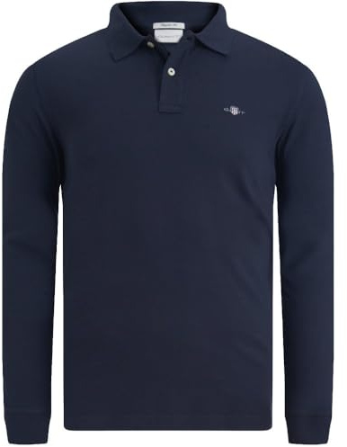 Gant Herren REG Shield LS Pique Rugger Polohemd, Evening Blue, Standard