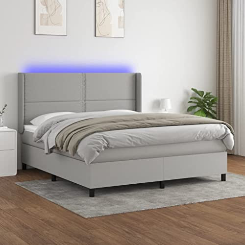 INLIFE Boxspringbett mit Matratze & LED Hellgrau 180x200 cm Stoff,Grau,85.59KG,3138253