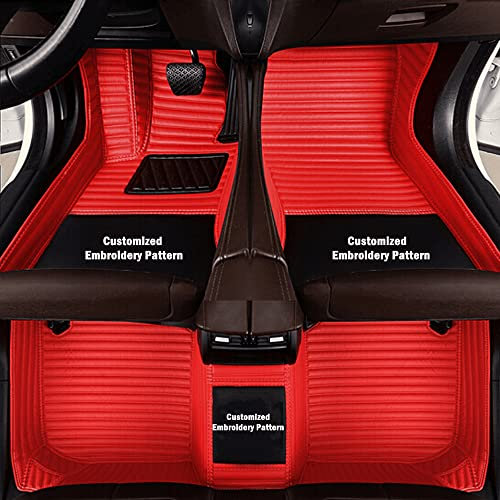Personalisierung Anpassen Autofussmatten - 3D Luxus PU-Leder Auto Fussmatten Massanfertigung, Nach Maß Fußmatten Kompatibel mit 99% AutoMarke Modell (Rot Streifen)