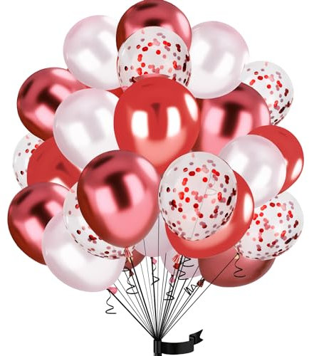 30Stück Rot Luftballon Set, 12 Zoll Metallic Chrom Rot Rosa Konfetti Ballons Rot und Rosa Helium ballon Latex,für Kinder Geburtstag, Hochzeit, Babyparty, Dekoration