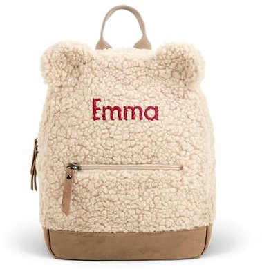 your surprise Sac à Dos en Moumoute Personnalisé - Cadeau Original avec Nom Brodé, Fermeture à Glissière et Poignée Beige (31x25CM)