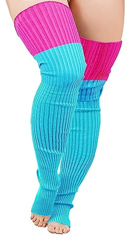 v28 Plus Size Knit Leg Warmer Women Thick Thigh High Boot Extra Long Large Socks, Plus Size- Mixa, One Size
