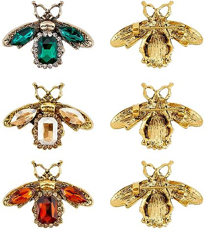 SUPERFINDINGS 3 Pcs 3 Couleurs Strass Abeille Broche Broche Doré Alliage Miel Insectes Broches Vintage Vert Bronze Animal Revers Broche Broche pour Col Robe Écharpe Sac