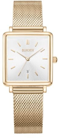 BURKER Damenuhr Daisy, Quadratische Damen Armbanduhr Milanaise-Armband Edelstahl Analog Quarz 3-ATM Wasserdicht - 28 mm - Gold