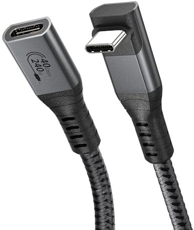 XAOSUN 40Gpbs Thunderbolt 4 Verlängerungskabel 0.5M, 240W /8K@60Hz thunderbolt 4 cable 90 Grad, USB C Stecker auf Buchse Kabel, Kompatibel mit SSD eGPU, MacBook Pro