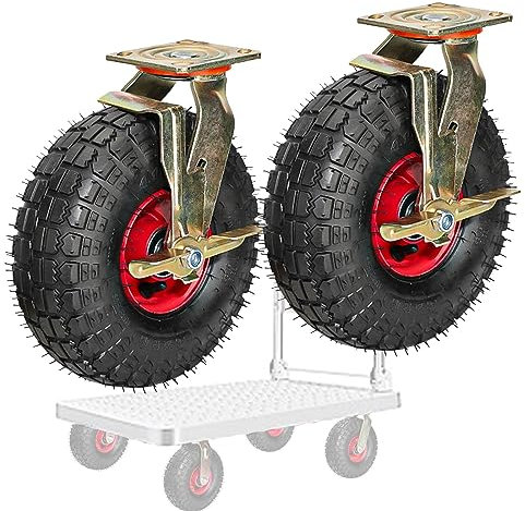 WORDFUN Transportwagen Gummiräder, Strapazierfähige Lenkrollen, 300 Kg Tragkraft, Mit Bremse, Schwarz-rot, Schubkarrenreifen, Zum Speisewagen Mechanisch Möbel, Luftrad