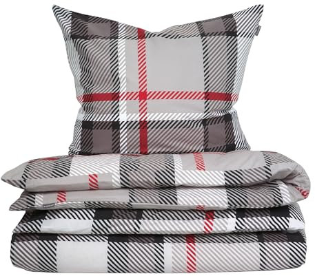 Schiesser Bettwäscheset Talisa | 2-teilig | Kariert | Feinbiber | 100% Baumwolle | Oeko-Tex Zertifiziert | Reißverschluss | 155 x 220 cm + 80 x 80 cm | Grau