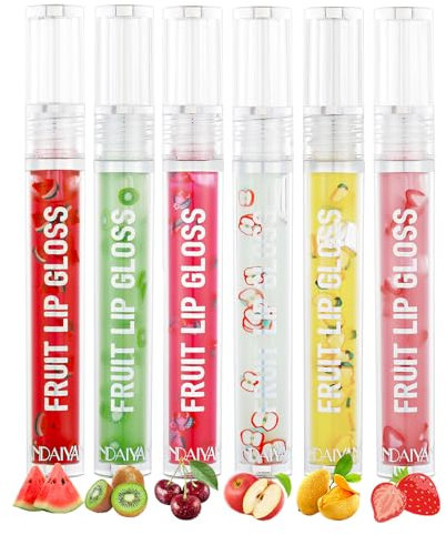 EnMart 6 Piezas Lip Oil Hidratante Lip Gloss Fruta Brillo de Labios Voluminizador Transparente Gloss Labios Lip Plumper Líquido Lápiz Labial para Niñas Mujer Regalos Cumpleaños Navidad Maquillaje
