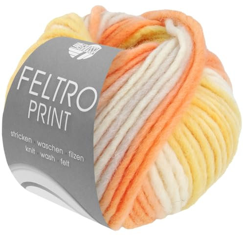 Lana Grossa FELTRO PRINT 50 g moderne Filzwolle in Print-Farben (schrumpft beim Waschen ca. 30-40%) 50 m, Farbe:1300 - Natur/Gelb/Apricot/Hellgrau FB 1300