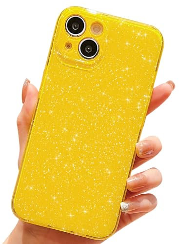 Finyosee Compatible with iPhone 13 Case 6.1 inch, Cute Neon Bright Color,Glitter Bling Thin Slim Shockproof Silicone Sparkly Case, Soft TPU Phone Case for Women Girl-Yellow
