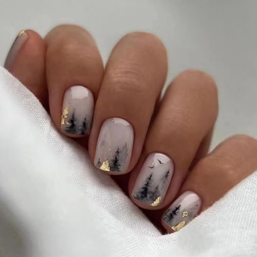 24 Pièces Faux Ongles Court Carré Vintage Noir Blanc Ballerina Press on Nails Acrylique Couverture Complète Faux Ongles à Coller 12 Tailles pour Femmes et Filles DIY Manucure Décoration