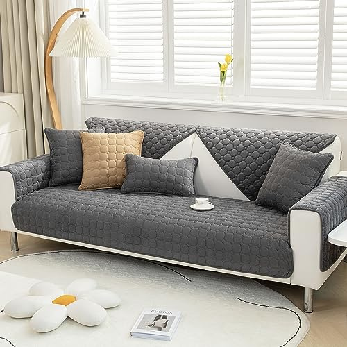 Dicker Sofabezug für 1-, 2-, 3-Sitzer, universal, rutschfester Ecksofabezug, L-Form, weicher Cord-Sofa-Schonbezüge, Möbelschutz für Wohnzimmer (dunkelgrau, 90 x 210 cm, 1 Stück verkauft)