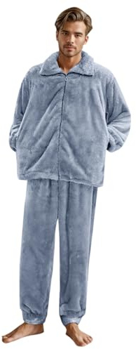 Pigiama Uomo Invernale Pile Pesante Abbigliamento da Casa Pigiama Flanella Caldo Taglie Forti Pigiama Invernale con Bottoni 3XL Pigiama Felpato Cotone Peloso Pigiama Pile Tuta Pile Due Pezzi