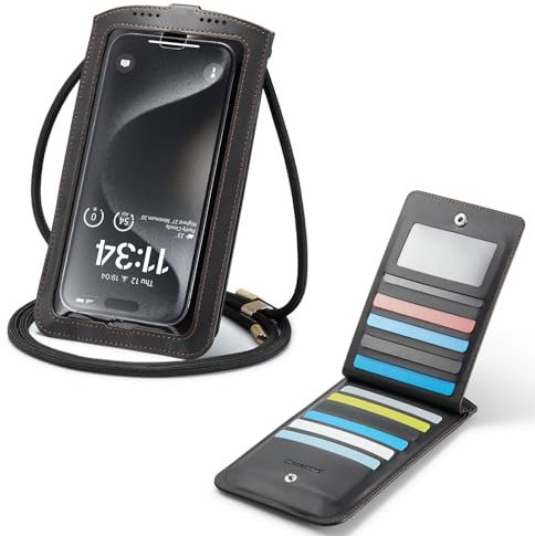 Casecond Handytasche zum Umhängen Geldbörse Universal Crossbody Handy Tasche Kleine Umhängetasche Damen mit Handykette für iPhone 15 11 Pro Samsung Z Flip 5 4 S24 S23 Xiaomi Redmi Bis zu 7.5 Schwarz