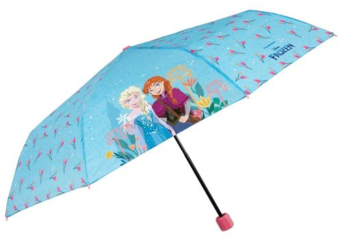 PERLETTI Regenschirm Taschenschirm die Eiskönigin II Kleine Mädchen - Disney Frozen 2 Kinderschirm mit Elsa Anna Olaf - Reise Mini Kinder Schirm Klein Kind 7+ Jahre - Durchmesser 91 cm (Türkis)