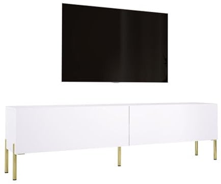 3E 3xE living.com TV- Schrank in Weiß Matt mit Beinen in Gold, A: B: 170 cm, H: 52 cm, T: 32 cm