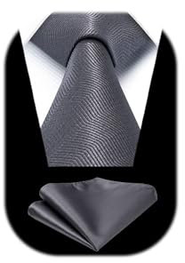HISDERN Krawatten für Herren Grau Hochzeit Krawatte mit Einstecktuch Set Formal Klassische Taschentuch Elegante Business Party