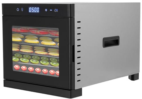 awolsrgiop 6 Etagen Dörrautomat Edelstahl, 700W Lebensmittel-Dehydrator, Food Dehydrator Dörrautomat Dörrapparat, LED-Display, 24 Std. Zeitschaltuhr, Temperatur einstellbar (95-167 ℉) (Schwarz)