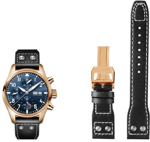 KAPPDE Uhrenarmband aus echtem Leder, 20, 21, 22 mm, passend für IWC Big Pilot Spitfire Top Gun, Braun, Schwarz, Blau, Rindsleder, 22 mm, Achat