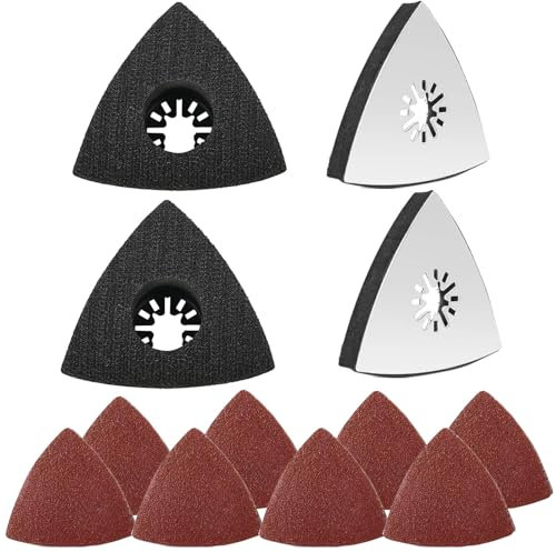 HAPPOW 4 discos de lijado triangulares, 80 mm, placa de lijado multiherramienta, con 8 lijadoras triangulares, placa de lijado compatible con lijadora Bosch, para madera, metal, plástico duro, yeso