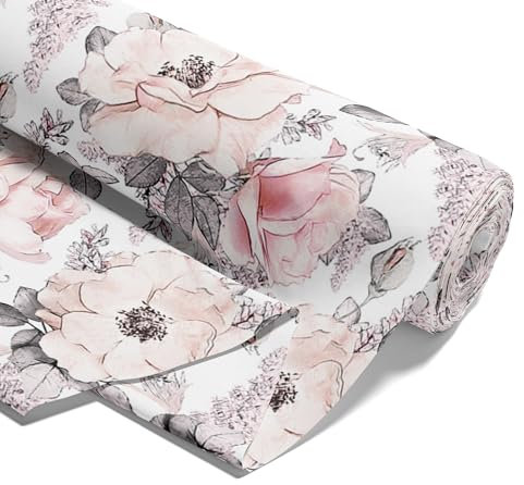 Stoff Meterware Baumwollstoff 1 M x 160 cm - Stoffe zum Nähen aus reine Baumwolle Fabric Futterstoff Dekostoff für Patchwork Canvas und Sewing Nähstoff Wilde Rose
