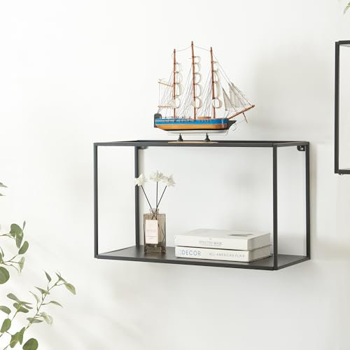 [en.casa] Wandregal Notodden Hängeregal Metallrahmen Küchenregal Bücherregal Industrial Design Schweberegal für Wohnzimmer Küche 60x25x35cm Schwarz