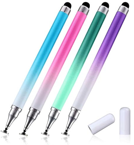 AFCJLTO Pack de 4 stylets 2 en 1 pour écrans tactiles,disque transparent et pointe en silicone haute sensibilité,Compatible avec tous les appareils tactiles