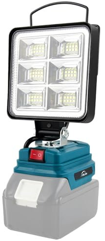 AUTOJARE 4 zoll Akku Lampe für Makita 18v 50W Kabellose Flutlichter Lampe mit 2 USB-Aufladung und Haken Tragbares Led Arbeitsleuchte für Camping, Angeln, Autoreparatur, Heimbeleuchtung (kein Akku)