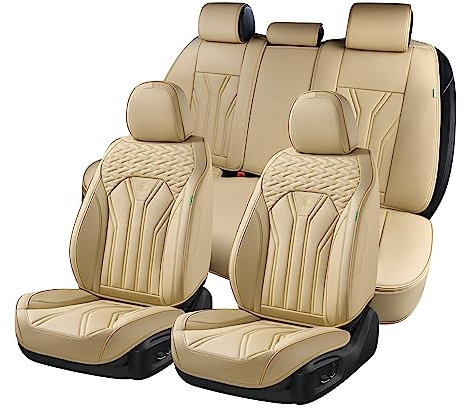 FLORICH Autositzbezüge Leder, Vorder- und Rücksitzbezüge, 5 Stück, komplettes Set, universell passend für die meisten Autos, Limousinen, SUVs und LKWs, Beige