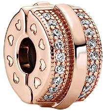 Wedanor Donna Ciondolo- Clip in oro rosa Sparkling Pavé Lines Argento 925 Colgantes con Zirconia cubica per Charm Bracciale