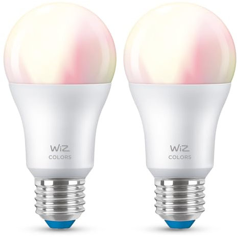 Deutsche Telekom x WiZ Tunable White and Color LED Lampe E27 (806 lm), 60 W Lampe mit 16 Mio. Farben oder warm- bis kaltweißem dimmbarem Licht, smarte Lichtsteuerung über WLAN per Stimme/App, 2er Set