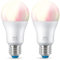 Deutsche Telekom x WiZ Tunable White and Color LED Lampe E27 (806 lm), 60 W Lampe mit 16 Mio. Farben oder warm- bis kaltweißem dimmbarem Licht, smarte Lichtsteuerung über WLAN per Stimme/App, 2er Set