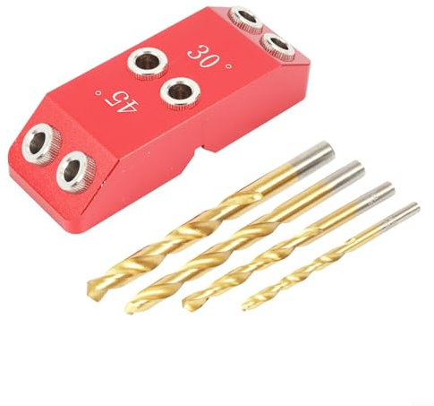 Woodworking Pocket Hole Jig Kit 30/45/90 Degree Angle Drill Guide Multi-Size Template Block, DIY Woodworking Drill Hole Guide Jig Kit(Red)