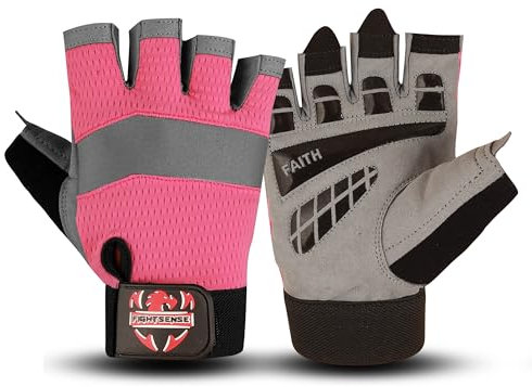 FIGHTSENSE Gants Musculation Homme et Femme (Rembourré)-Gants d'entraînement,Gants de Gym,Fitness, Sport,Halterophilie Gants d'haltérophilie avec adhérence améliorée,Paume rembourrée (Rose, M)