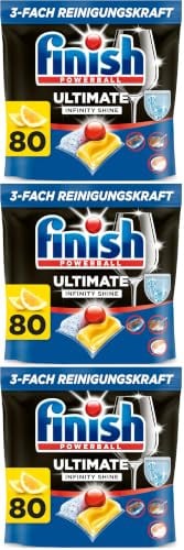 Finish Ultimate Infinity Shine Pastiglie Lavastoviglie, 80 Capsule Lavastoviglie al Limone, Pastiglie per Lavastoviglie contro lo Sporco e i Residui Incrostati (Confezione da 3)