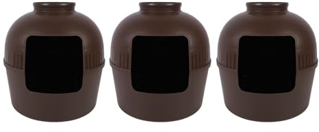 Plant Litter Box, All Season Comfort Hidden Cat Planter Litter Box Furniture Easy to Assemble Plastic Round Enclosed Cat Litter Box Planter for Indoor Cats Home Decoration (Brown)