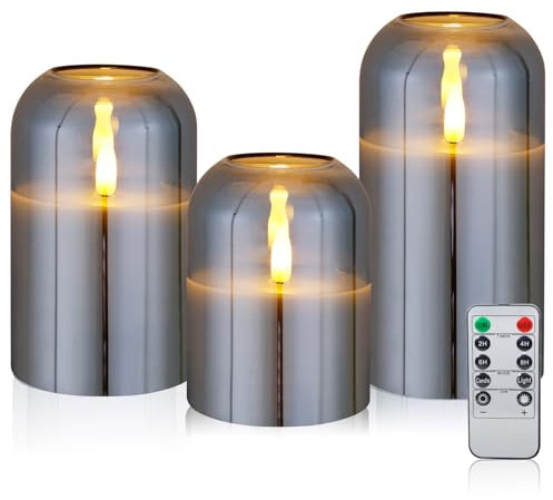 CCLIFE LED Kerzen 3er Set mit Fernbedienung Timer Funktion 300 Stunden flackernde Paraffin Echtwachs Kerze flammenlose Batteriebetrieb